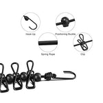 Wanxida 2 Piezas Portátil Tendedero, Elástico Ajustable Retráctil Cuerda de Ropa con 13pcs Hebillas de Posicionamiento Negro para Camping Senderismo Playa Viajes y Uso (Negro+Púrpura)