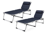 Juego de 2 tumbonas acolchadas plegables en azul marino con almohada extraíble.