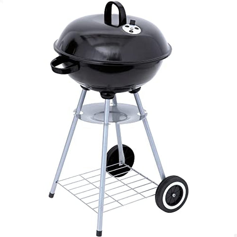 Aktive 52971 - Barbacoa carbón portátil redonda Ø46x89 cm, Con tapa y rejilla de ventilación, Doble parrilla con rejilla de ventilación, 2 ruedas incorporadas para fácil transporte