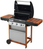 Barbacoa de gas Campingaz 3 Series Woody LX con 3 quemadores de acero inoxidable y bandejas laterales plegables de madera, barbacoa de pie con tapa y termómetro, sistema de limpieza InstaClean