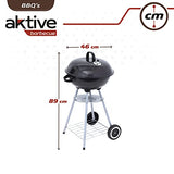 Aktive 52971 - Barbacoa carbón portátil redonda Ø46x89 cm, Con tapa y rejilla de ventilación, Doble parrilla con rejilla de ventilación, 2 ruedas incorporadas para fácil transporte