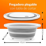 Fregadero Plegable Camping con Desague | Tabla de Cortar Multifuncional en Plastico y Silicona | Cesta de Drenaje Portátil | Lavabo Camper | Barreño Multifunción