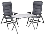 CAMPART TRAVEL Juego de camping para 2 personas, mesa plegable de 110 x 70 cm con placa de aluminio y 2 sillas plegables en color gris