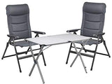 CAMPART TRAVEL Juego de camping para 2 personas, mesa plegable de 110 x 70 cm con placa de aluminio y 2 sillas plegables en color gris
