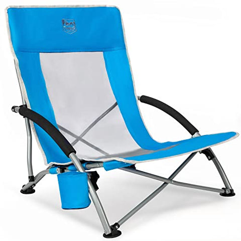 TIMBER RIDGE Silla Plegable de Playa Portátil Bajo Silla de Camping Aluminio Espalda Alta en Malla Ultraligero con Bolsa de Transporte Azul