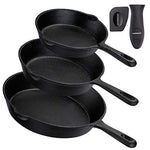 Overmont Pre-sazonado Sartén Ollas de Hierro Fundido para Freír, Utensilios de Cocina Seguros para Estufa, Barbacoa, Fogata, Varios Tamaños, Negro
