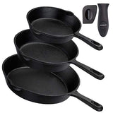 Overmont Pre-sazonado Sartén Ollas de Hierro Fundido para Freír, Utensilios de Cocina Seguros para Estufa, Barbacoa, Fogata, Varios Tamaños, Negro