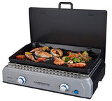 CAMPINGAZ Blue Flame LX - Barbacoa de Gas con Placa esmaltada y 2 quemadores de Acero, Parrilla de Mesa con tecnología BlueFlame para Parrilla mediterránea a la Plancha, Gris