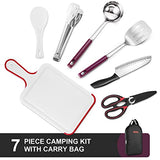 Odoland Juego de Cocina para Acampar, Utensilios de Cocina con Pinzas Cocina, Tijeras, Cuchillo, Cucharón de Arroz, Espátula Perforada, Cuchara de Sopa, Tabla de Cortar, Negro