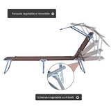 Outsunny Tumbona Hamaca Plegable con Parasol Inclinable Playa Piscina 187x58x27 cm Acero Marrón