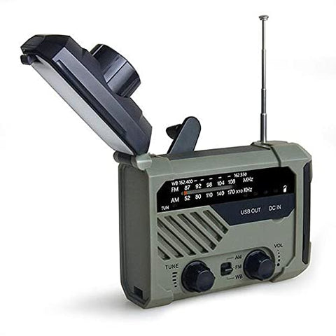 Banco de energía de manivela Radio meteorológica portátil Radio de emergencia solar AM / FM para exteriores para el hogar, cargador USB, linterna LED, lámpara de lectura, alarma SOS al ejecutar el uso