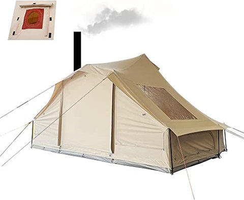 UNISTRENGH Impermeable 4 estaciones lona de algodón campana tienda Glamping yurte con estufa Jack agujero para 6-8 personas adultos camping caza senderismo, beige, L
