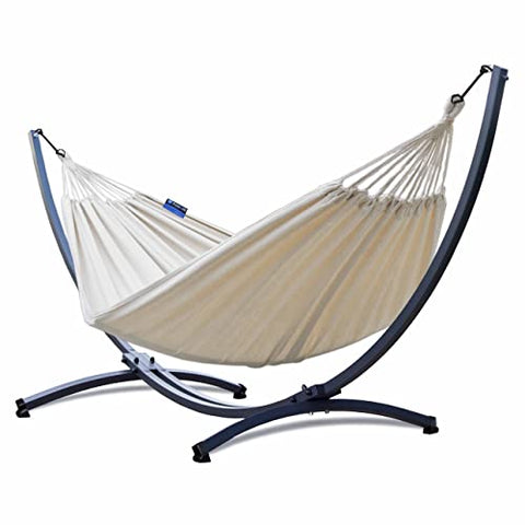 Potenza Hamaca con Soporte Incluido en Jardin, de Tela Multicolor, para 2 Personas Doble I Grande Soporte Capacidad de 220 Kg I Hamaca 220x160 cm (Crudo, Básico Soporte Grafito)