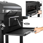 tectake Barbacoa de Carbón Vegetal, Parrilla de Mantenimiento de Calor, Estante Lateral Plegable, Termómetro Integrado, 2 Ruedas Grandes, Cajón de Cenizas, Negro