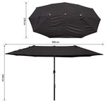 Outsunny Sombrilla Doble Parasol Grande 4.6x2.7m Sombrilla Jardín Patio con Manivela Manual Resistente al Agua y Protección Solar UV para Terraza Playa Piscina Negro