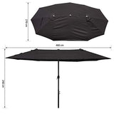 Outsunny Sombrilla Doble Parasol Grande 4.6x2.7m Sombrilla Jardín Patio con Manivela Manual Resistente al Agua y Protección Solar UV para Terraza Playa Piscina Negro