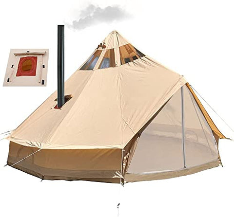 UNISTRENGH Tienda De Campana De Lona De Algodón Impermeable 4 Estaciones con Agujero De Estufa Y Ventanas De Techo Para 6-8 Personas, Camping, Caza, beige, L