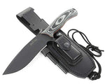 JEO-TEC Nº9 Cuchillo Supervivencia Caza Monte bushcraft Camping Outdoor Campo - Funda de Piel con pedernal y Piedra afilar incluidos - Acero MOVA-58 - Fabricado en España