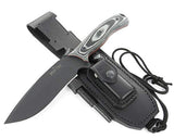 JEO-TEC Nº9 Cuchillo Supervivencia Caza Monte bushcraft Camping Outdoor Campo - Funda de Piel con pedernal y Piedra afilar incluidos - Acero MOVA-58 - Fabricado en España