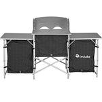 tectake 800747 Cocina de Camping, Aluminio, Plegable para Exteriores, Patas Ajustables, Compartimentos, Negro, Incl. Bolsa de Transporte - Varios Modelos (Tipo 1 | No. 403344)