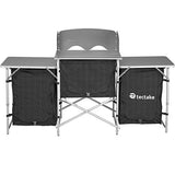 tectake 800747 Cocina de Camping, Aluminio, Plegable para Exteriores, Patas Ajustables, Compartimentos, Negro, Incl. Bolsa de Transporte - Varios Modelos (Tipo 1 | No. 403344)