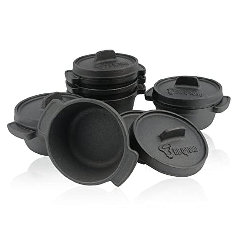 BBQ-Toro Mini Dutch Oven Set de Hierro Fundido | 6 Piezas | Ø 11 cm | Curada