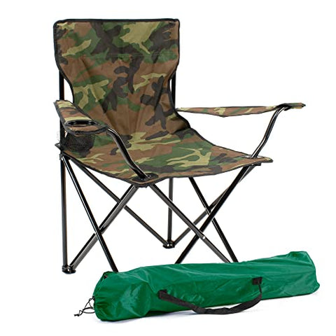 THE SECRET HOME - Silla de Camping Plegable - Asiento Portátil y Ultraligero para Exteriores - Ideal para Acampada, Camping, Pesca (Camuflaje - con Reposabrazos)