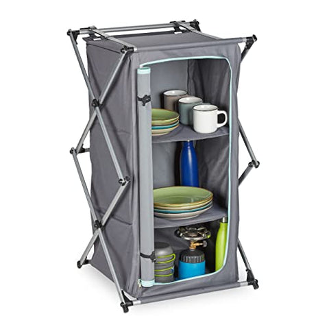 Relaxdays Armario de Camping Plegable con asa, Almacenamiento Estable para Cocina de Camping, 96 x 53,5 x 53 cm, Color Gris