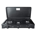 SMILE KN-03/1KB - Cocina de Gas Portátil para Camping, Hornillo Portátil, 3 Quemadores Ajustables, Tapa Desmontable, Negro