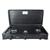 SMILE KN-03/1KB - Cocina de Gas Portátil para Camping, Hornillo Portátil, 3 Quemadores Ajustables, Tapa Desmontable, Negro