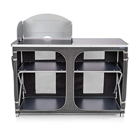 CAMPART Travel KI-0726 Cocina de Camping Almeria XXL, con Paravientos, Bolsa de Almacenamiento incluida, 2 Puertas, Unisex Adulto, Gris
