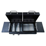vidaXL Barbacoa Combinada de Gas y Carbón BBQ Parrilla Cocina Portátil con Fuego y Hornilla Grill con 3 Fogones con Mesitas de Acero Color Negro