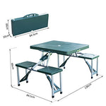 Outsunny Mesa Maleta de Camping Plegable Portátil 4 Asientos y Agujero Sombrilla Estructura Aluminio Playa Picnic 84.5x64.5x66cm (Verde)