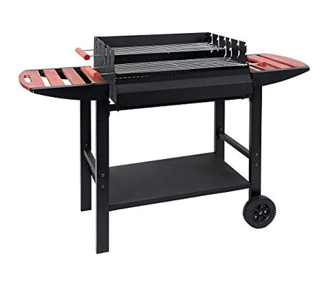 Tarrington House Barbacoa portátil de carbón Gouette con forma rectangular y doble parrilla, acero / FSC madera de pino, altura regulable, con ruedas, negro