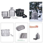 iBasingo Juego De Tazas De Cantina Militar De Matraz De Titanio Botella De Agua Tipo RiñóN De 1100 Ml Juego De Hervidor De Agua Para Exteriores Utensilios De Cocina Para Acampar Con Bolsa De Camuflaje