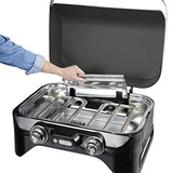 CAMPINGAZ Attitude 2100 LX Barbacoa de gas, barbacoa de mesa portátil con 2 quemadores de acero, 5 kW de potencia , para camping con tapa, termómetro y parrilla de hierro fundido, 2000038741