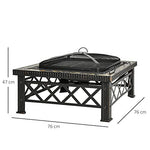 Outsunny Brasero Exterior Calentador de Fuego 76x76x47 cm Multifuncional 3 en 1 Cuadrada Cubo de Hielo para Calefacción Barbacoa Terraza Jardín Negro