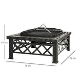 Outsunny Brasero Exterior Calentador de Fuego 76x76x47 cm Multifuncional 3 en 1 Cuadrada Cubo de Hielo para Calefacción Barbacoa Terraza Jardín Negro