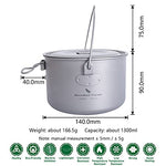 Boundless Voyage Pote de Titanio al Aire Libre de 1300ml con Tapa Tapa de asa Plegable Acampar Senderismo Picnic Ultraligero Botella de Agua portátil Taza Spork (1300ml)