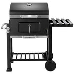 tectake Barbacoa de Carbón Vegetal, Parrilla de Mantenimiento de Calor, Estante Lateral Plegable, Termómetro Integrado, 2 Ruedas Grandes, Cajón de Cenizas, Negro