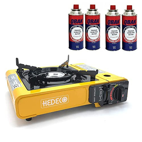Pack de Cocina pórtatil de gas + 4 CARTUCHOS de gas 227g (Camping B-250, compatible con todas cocinas, sopletes.) TAMAÑO: 36x9x31,5. POTENCIA: 2,3 KW. COLOR AL AZAR. MALETIN INCLUIDO.