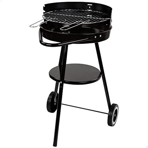 Barbacoa carbón portátil Aktive Ø42x74 cm Redonda | 3 alturas regulables | 2 ruedas para facilitar el transporte | Montaje rápido y fácil | Parrilla con dos mangos extraíbles