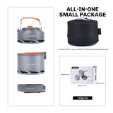 Fire-Maple Kit de Utensilios de Cocina Compactos para Camping con Diseño Anidado Incluye Una Olla, Un Hervidor y Una Sartén Antiadherente, Ideal Para Pescar, Hacer Picnics y Acampar
