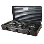 SMILE KN-03/1KB - Cocina de Gas Portátil para Camping, Hornillo Portátil, 3 Quemadores Ajustables, Tapa Desmontable, Negro