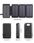Cargador Solar 26800mAh, Power Bank Solar con 2 Salidas USB y 1 Entrada Micro USB, Impermeable Batería Externa con 4 Paneles Solar Linterna LED para iPhone Android Tabletas Cámara Viajes Camping