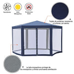 Outsunny Carpa Gazebo Tipo Cenador Hexagonal con Mosquitera para Jardín y Terraza φ3.9m Material de Poliéster Repelente al Agua (Azul)