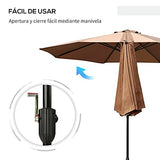 Outsunny Parasol Grande de Jardín Sombrilla para Exterior Desmontable Ángulo Regulable y Manivela de Apertura Fácil Φ300x245cm Café