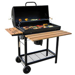 BBQ-Toro Carro de Barbacoa de Carbón Premium | Ø 42 x 80 cm | Ahumador Móvil | Parrilla de Barbacoa con Tapa | Con Mesas Laterales de Madera