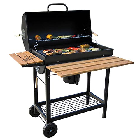 BBQ-Toro Carro de Barbacoa de Carbón Premium | Ø 42 x 80 cm | Ahumador Móvil | Parrilla de Barbacoa con Tapa | Con Mesas Laterales de Madera