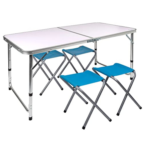 Aktive Mesa maletín regulable en altura con 4 taburetes para camping